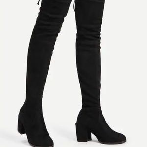 Over the knee black block heel boots size 7.5 US.